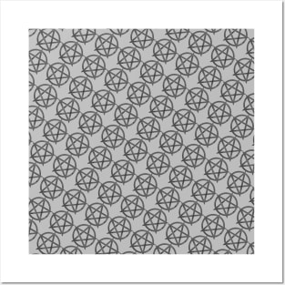 Black and Silver Pentagram Pattern Posters and Art